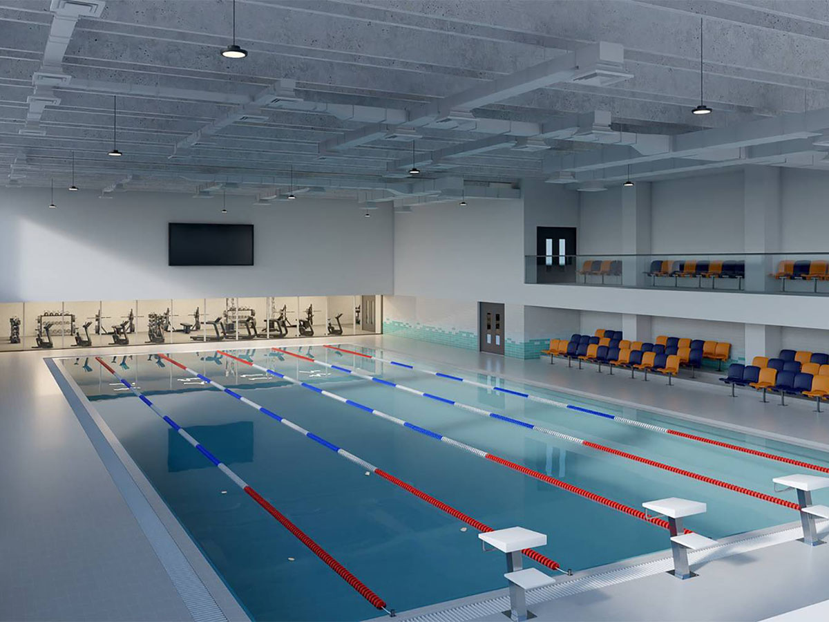 The pool and fitness center at the International School of Kuwait