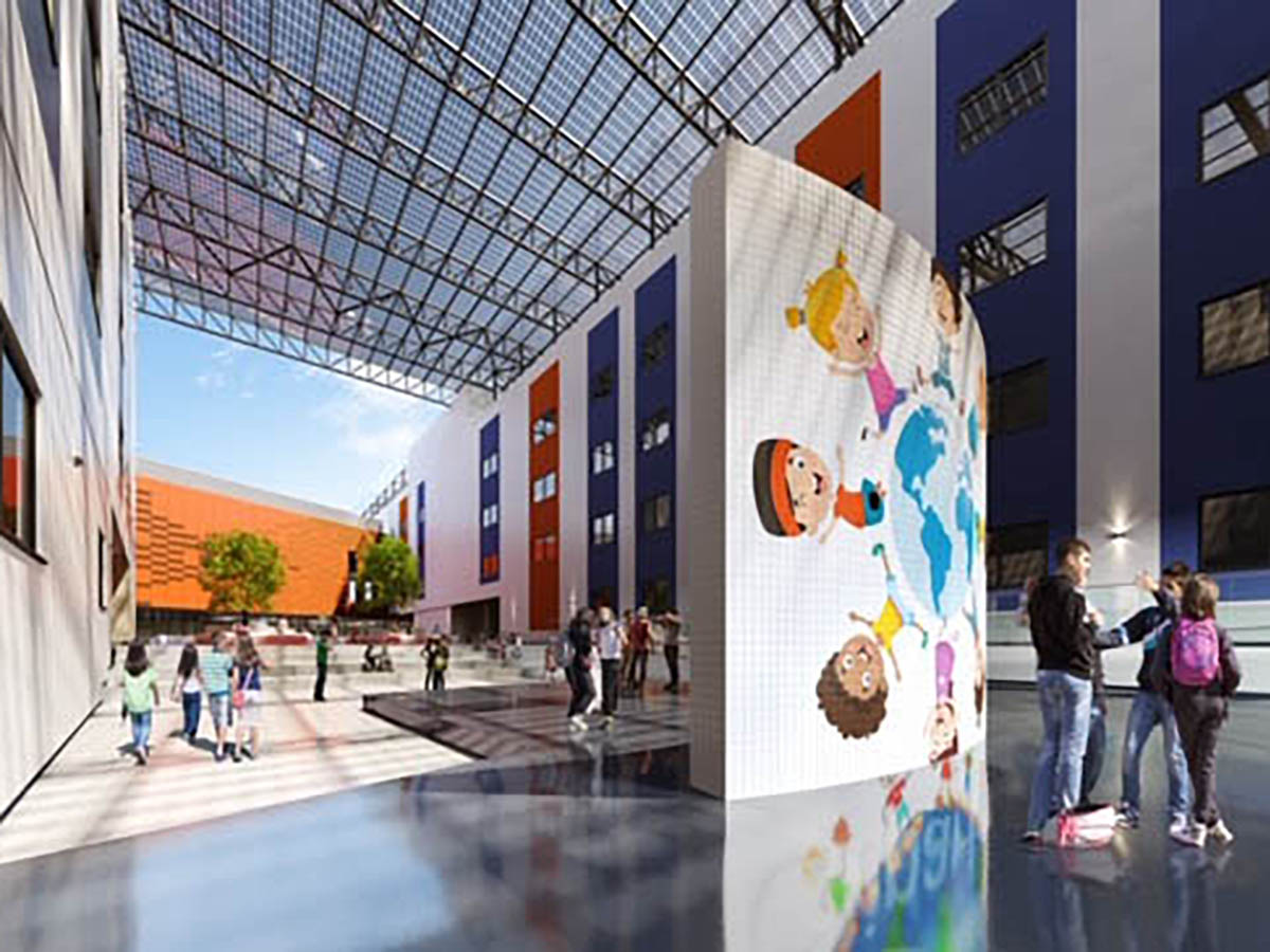 Render of the atrium for the Mahboula campus